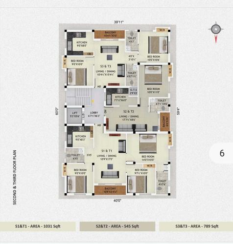  sriram-flats Sriram Flats Cluster Plan from 2nd to 3rd Floor