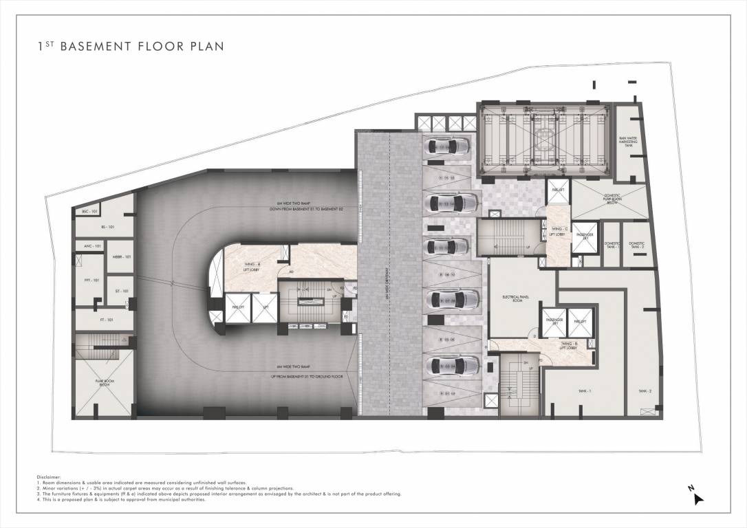  rustomjee prive Wing A, B & C Cluster Plan for 1st Basement Floor
