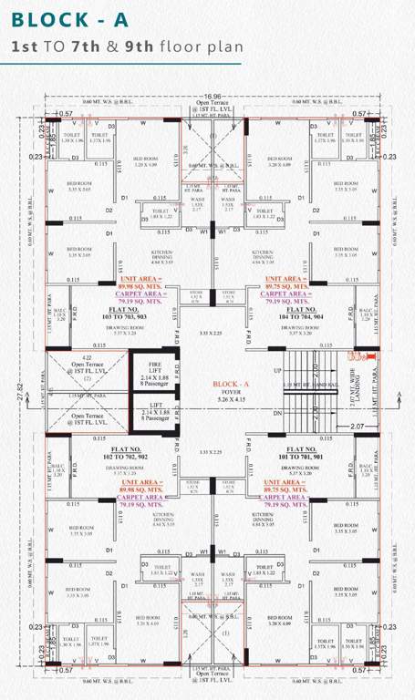  satyam luxuria Block A Cluster Plan from 1st to 9th Floor