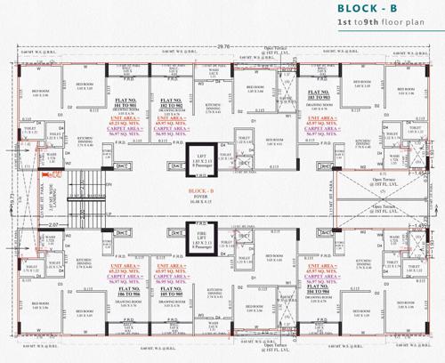  satyam-luxuria Block B Cluster Plan from 1st to 9th Floor