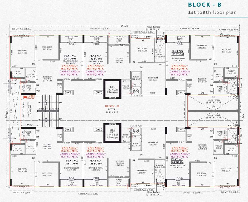  satyam luxuria Block B Cluster Plan from 1st to 9th Floor
