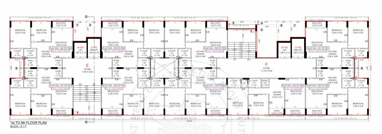  param nest E Cluster Plan from 1st to 9th Floor