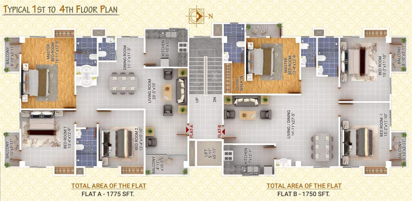  unique abode Cluster Plan from 1st to 4th Floor