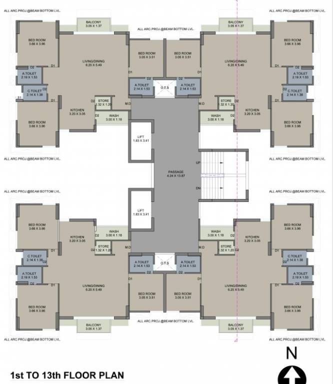  sangath luxuria Tower A Cluster Plan from 1st to 13th Floor