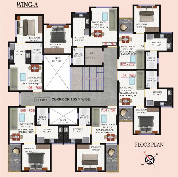  paarshvanath- Wing A Cluster Plan from 1st to 7th Floor