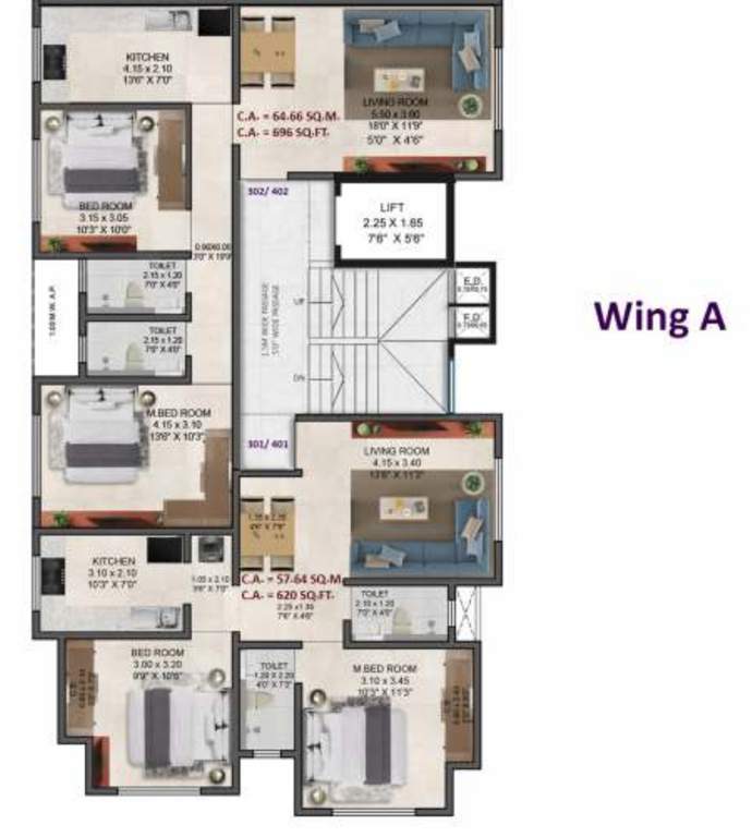  shree yogesh co operative housing society ltd Wing A Cluster Plan from 3rd to 4th Floor