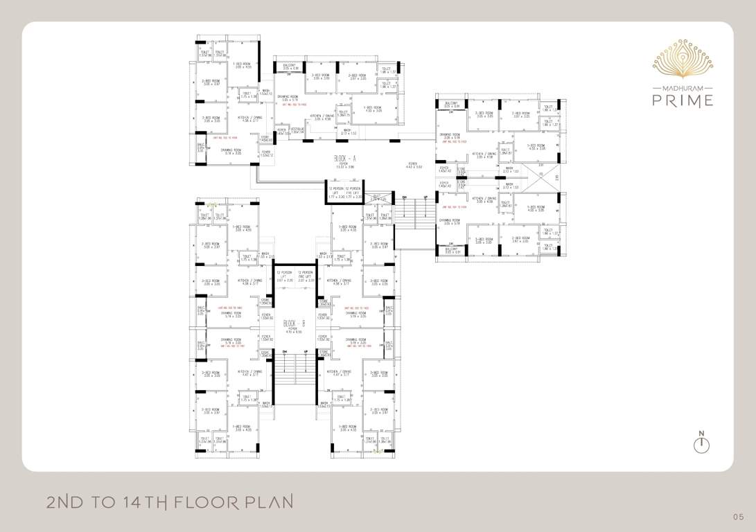  madhuram prime A+B Cluster Plan from 2nd to 14th Floor