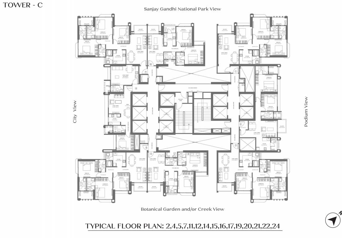  purva panorama tower c Cluster Plan from 2nd to 24th Floor