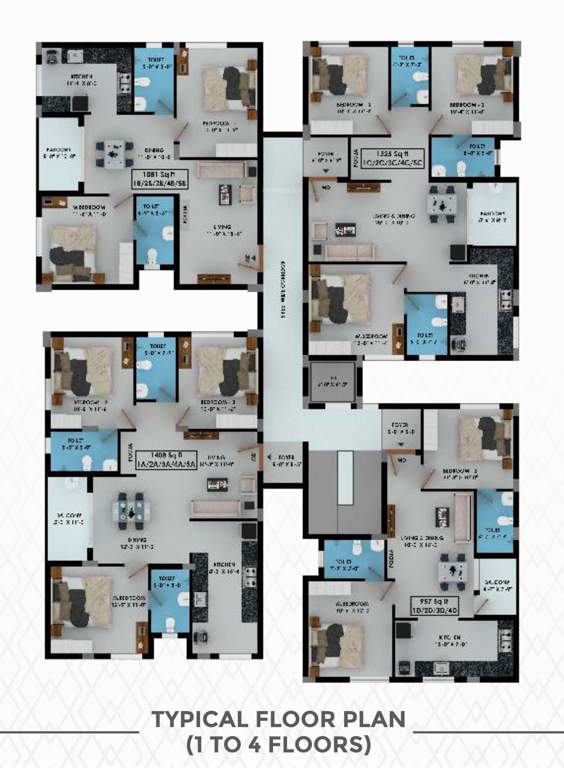  sai ganga apartments Sai Ganga Apartments Cluster Plan from 1st to 4th Floor