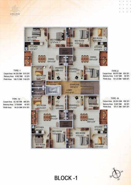  residency Block 1 Cluster Plan from 1st to 4th Floor