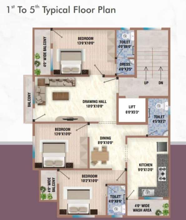 venkatesh prestige Venkatesh Prestige Cluster Plan from 1st to 5th Floor