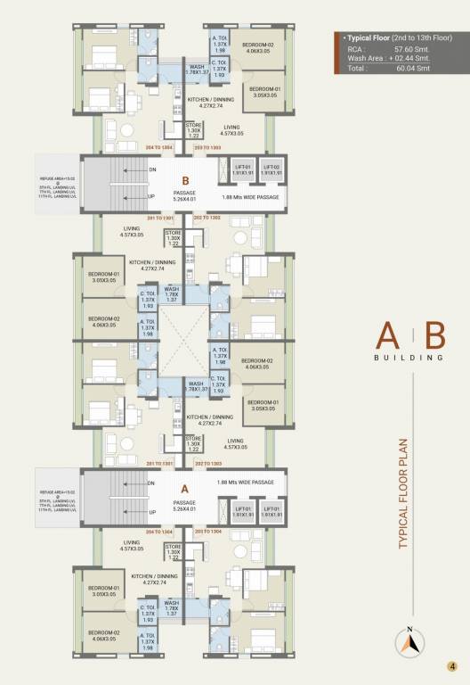  vaishnodevi serenity view Block A & B Cluster Plan from 2nd to 13th Floor