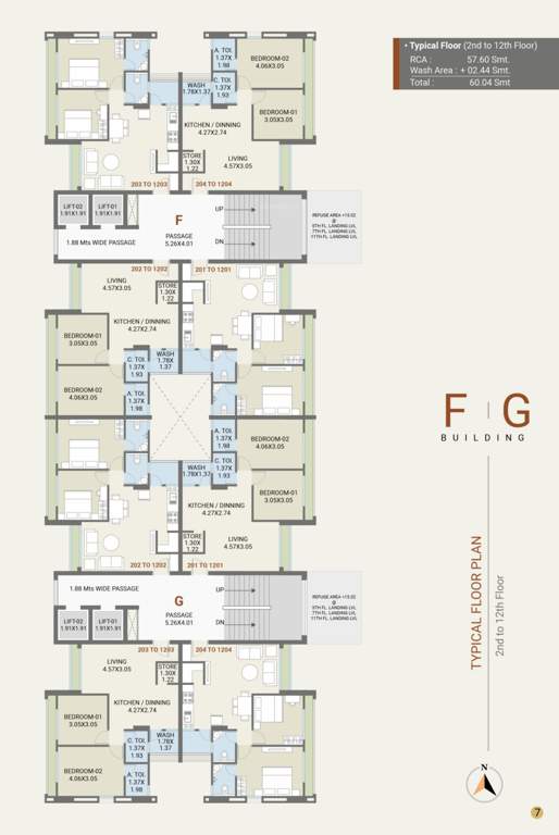  vaishnodevi serenity view Block F & G Cluster Plan from 2nd to 12th Floor