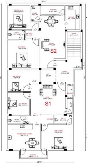  karun krishna flats Cluster Plan from 1st to 3rd Floor