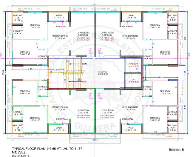 navkar heaven B Cluster Plan from 1st to 14th Floor