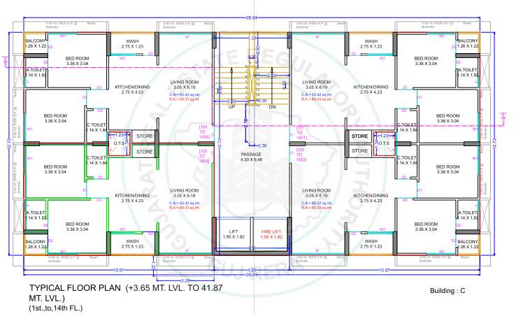 navkar heaven C Cluster Plan from 1st to 14th Floor