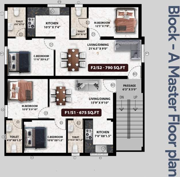  vinna Block A Cluster Plan from 1st to 2nd Floor