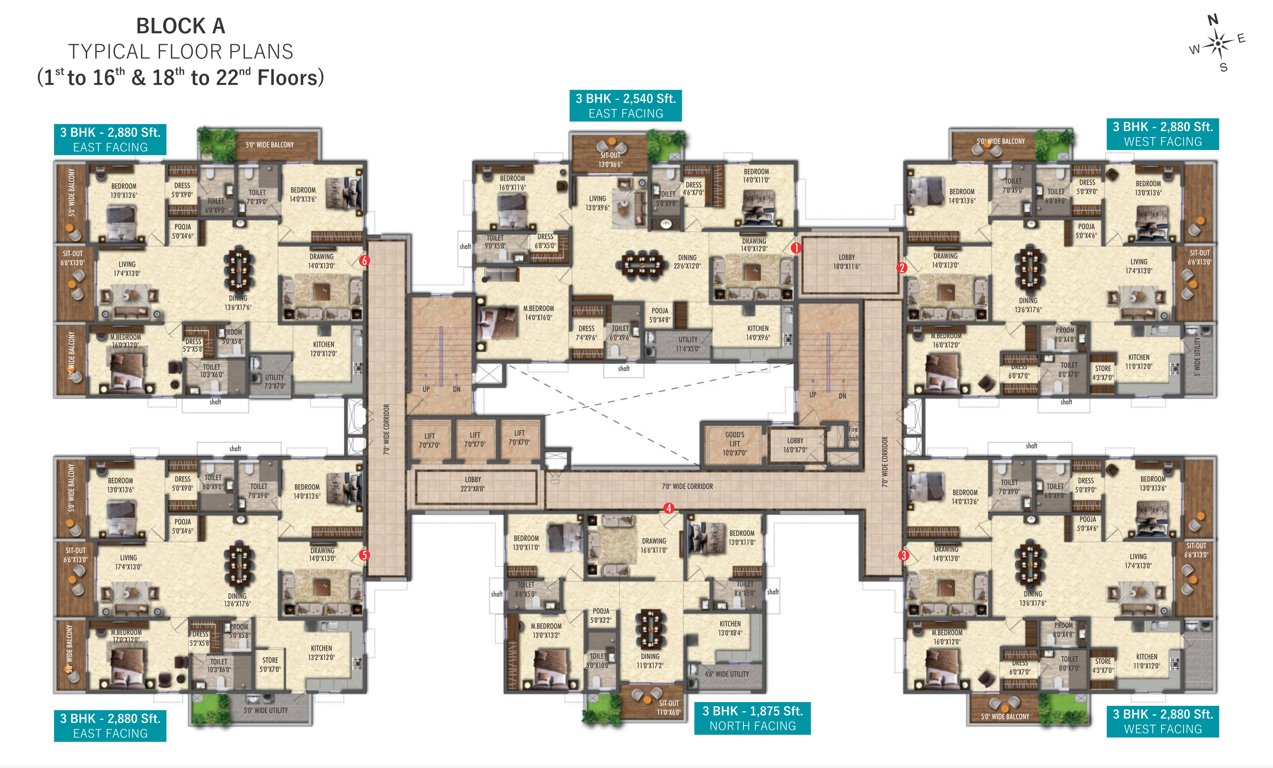  fortune water front BLOCK A Cluster Plan from 1st to 22th Floor