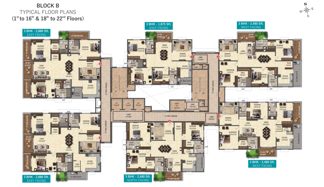  fortune water front BLOCK  B Cluster Plan from 1st to 22th Floor