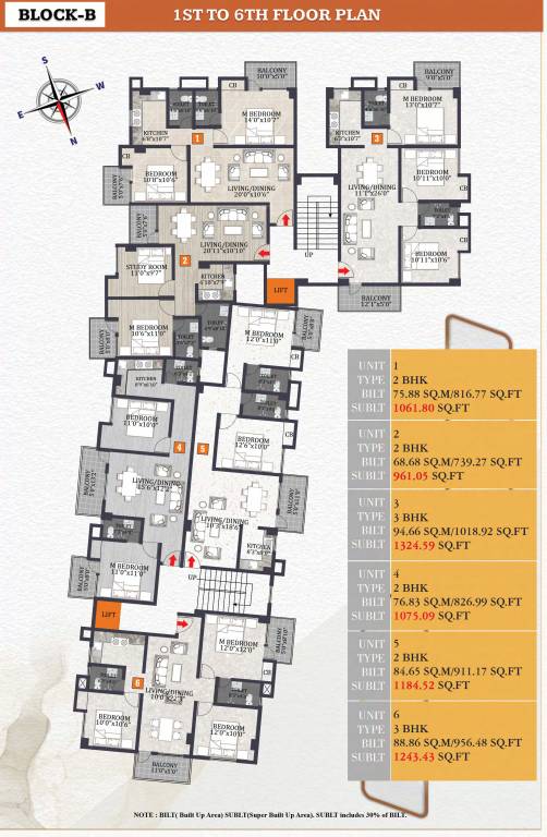 mansion Block B Cluster Plan From 1st To 6th Floor