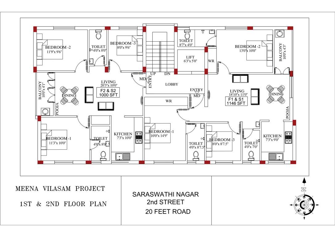  meena vilasam Meena Vilasam Cluster Plan from 1st to 2nd Floor
