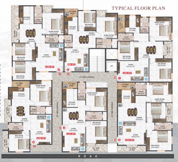  hights Hights Cluster Plan from 1st to 5th Floor