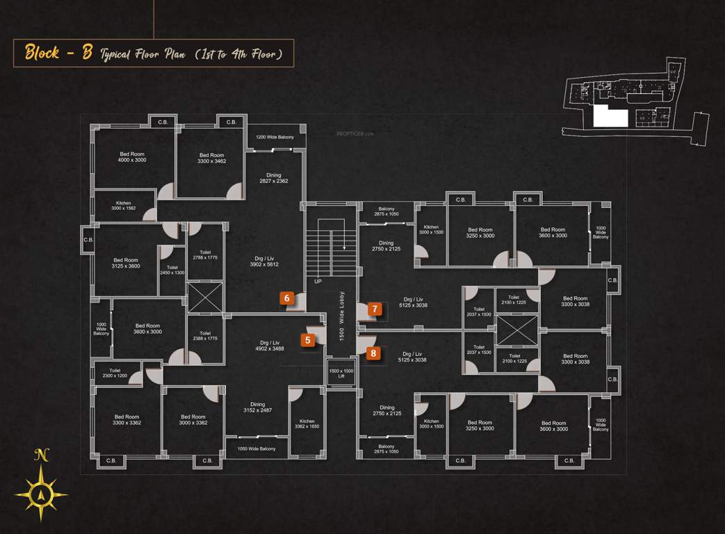  the valentine Block B Cluster Plan from 1st to 4th Floor