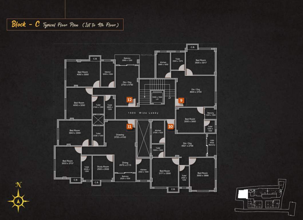  the valentine Block C Cluster Plan from 1st to 4th Floor