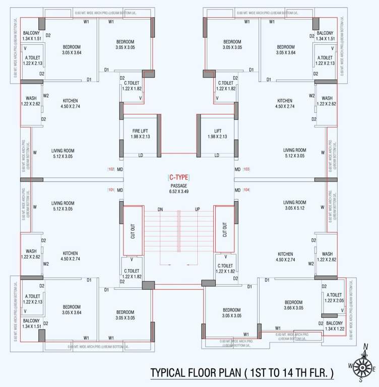  shyam yamuna Tower C Cluster Plan from 1st to 14th Floor