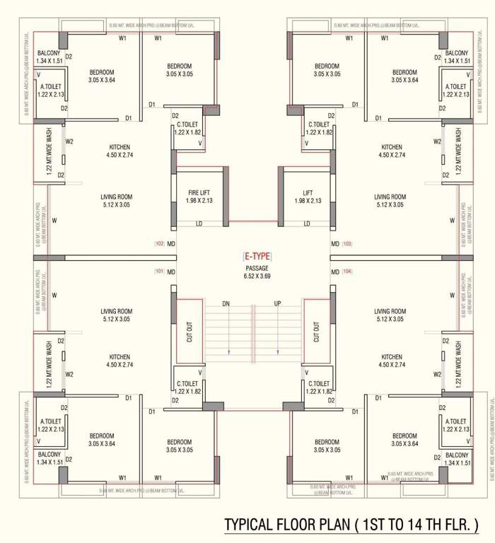  shyam yamuna Tower E Cluster Plan from 1st to 14th Floor