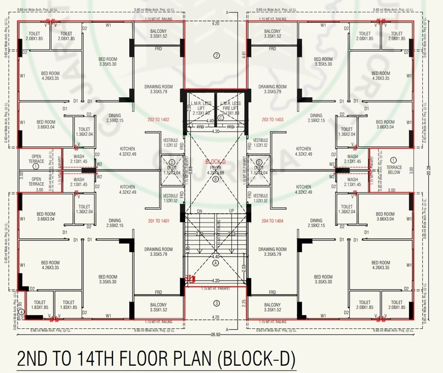  turquoise glamouere Block D Cluster Plan from 2nd to 14th Floor