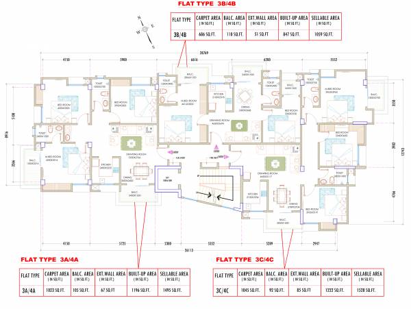 Cluster Plan from 3rd to 4th Floor heights Cluster Plan from 3rd to 4th Floor