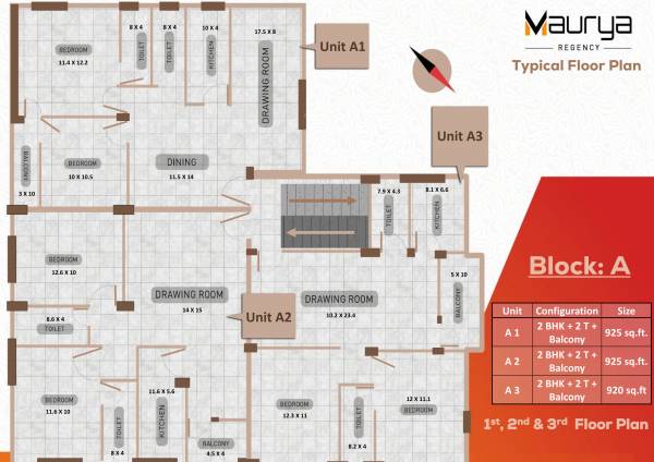  maurya-regency Maurya Regency Block A Cluster Plan from 1st to 3rd Floor