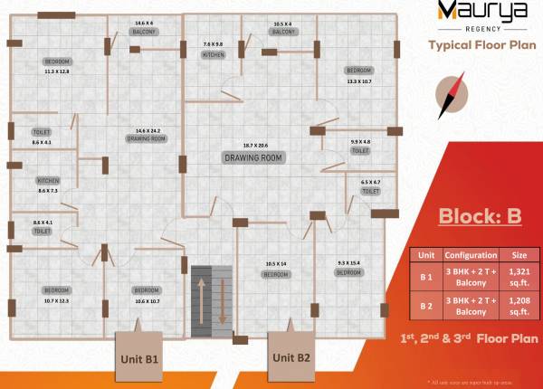  maurya-regency Maurya Regency Block B Cluster Plan from 1st to 3rd Floor