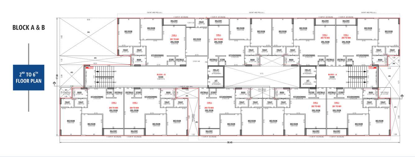  radhe supreme Block A & B Cluster Plan from 2nd to 6th Floor