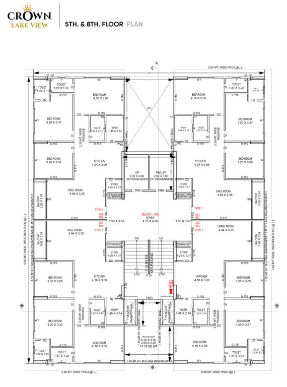  crown lake view Block A & B Cluster Plan from 5th to 8th Floor