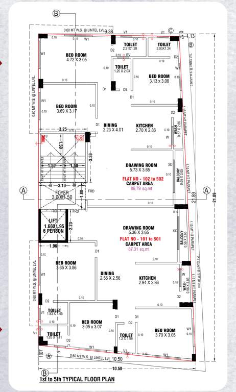  kalptaru Block A Cluster Plan from 1st to 5th Floor