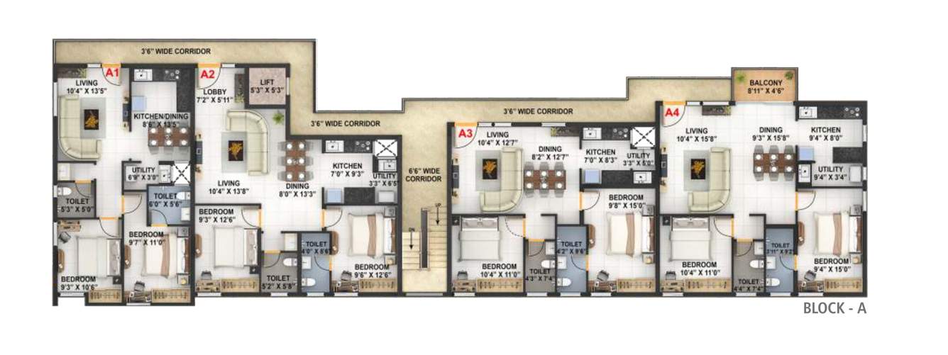  sapthagiri horizon apartment A Cluster Plan from 1st to 4th Floor