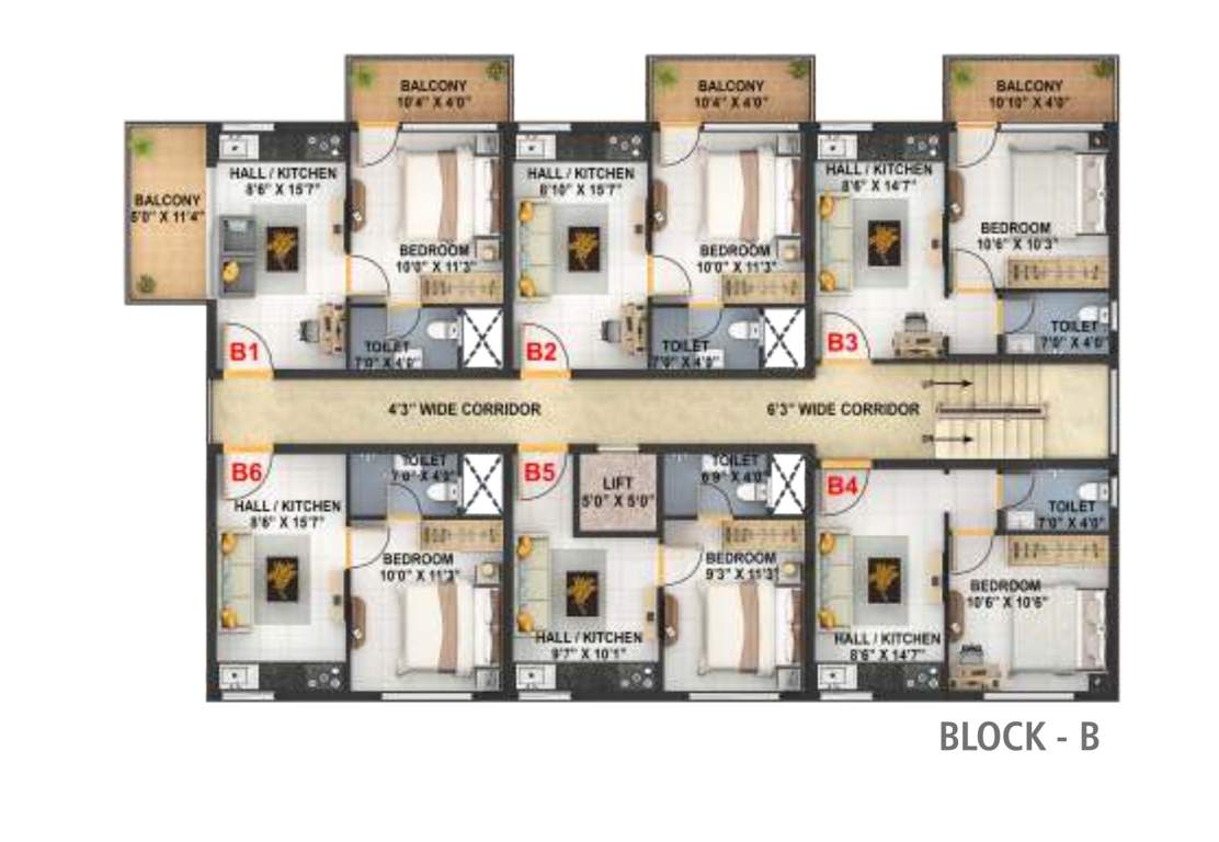  sapthagiri horizon apartment B Cluster Plan from 1st to 4th Floor