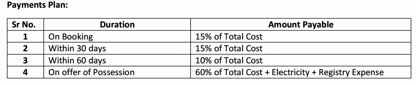 aditi-homes Construction Linked Payment (CLP) Payment Plan