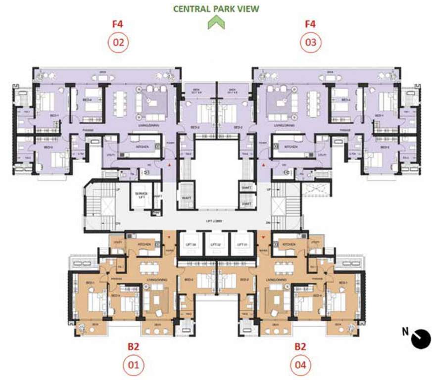  mulberry at the prestige city Aspen Block 1 A1 Cluster Plan For Typical Floor