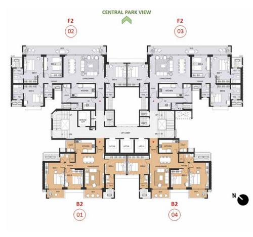  mulberry-at-the-prestige-city Aspen Block 1 A2,A3,A4 Cluster Plan For Typical Floor