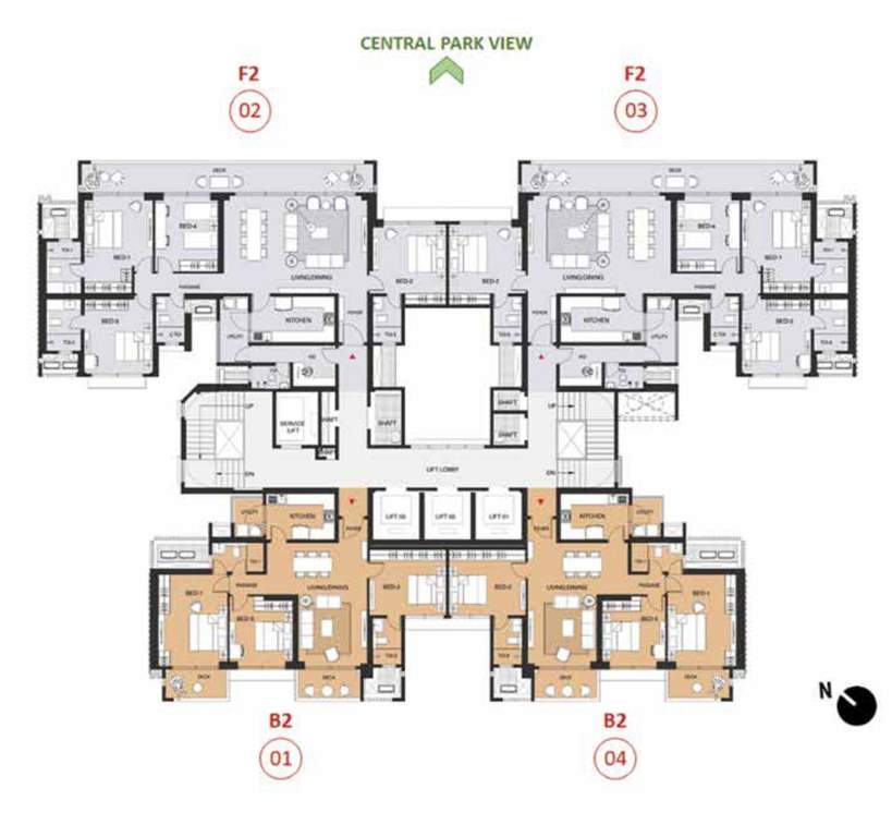  mulberry at the prestige city Aspen Block 1 A2,A3,A4 Cluster Plan For Typical Floor