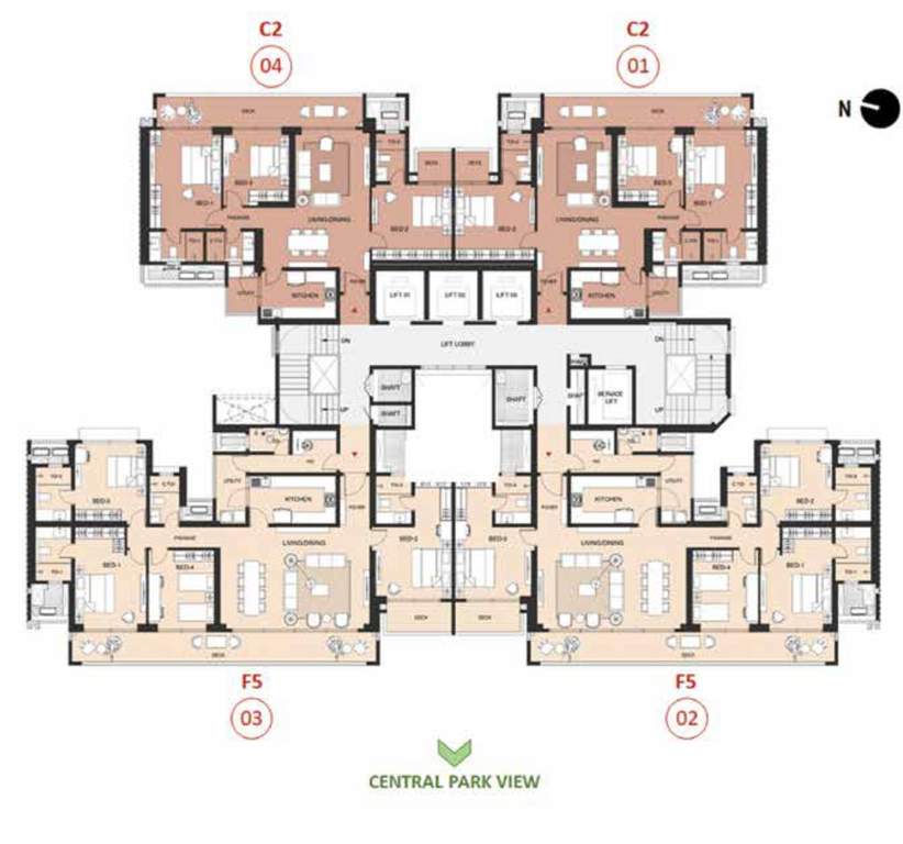  oakwood at the prestige city Deodar Block 2 D1 Cluster Plan For Typical Floor