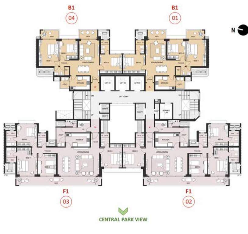 oakwood at the prestige city Deodar Block 2 D2,D3,D4 Cluster Plan For Typical Floor