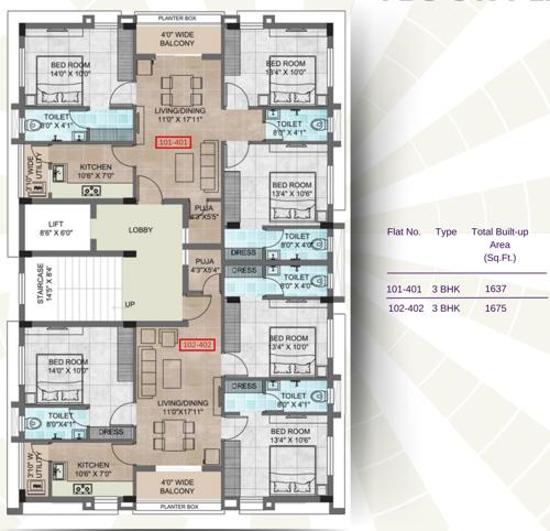  residency Regina Residency Cluster Plan from 1st to 4th Floor