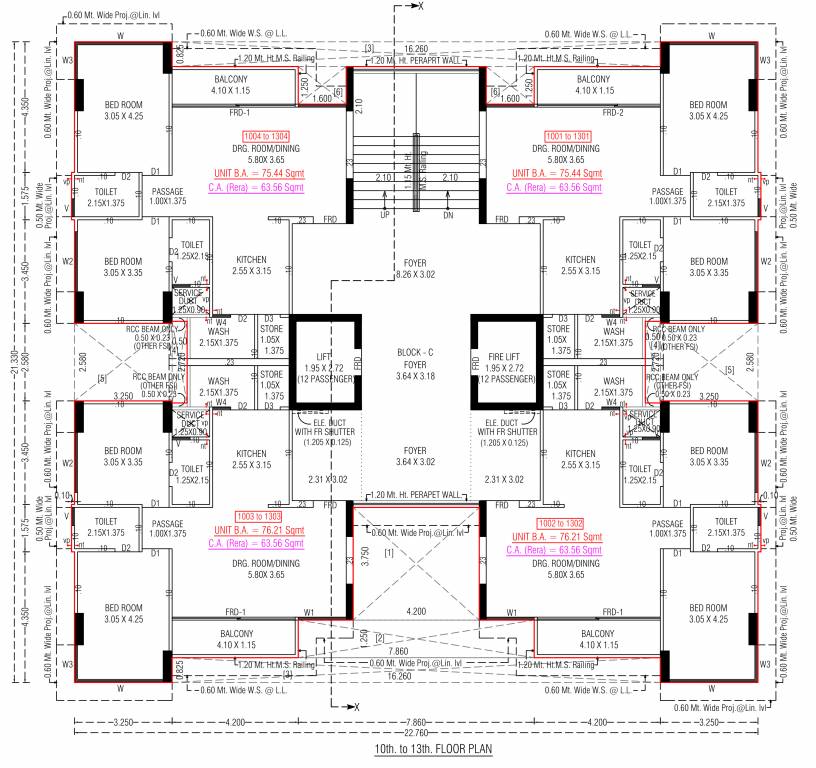  the marigold parmeshwar C Cluster Plan from 10th to 13th Floor