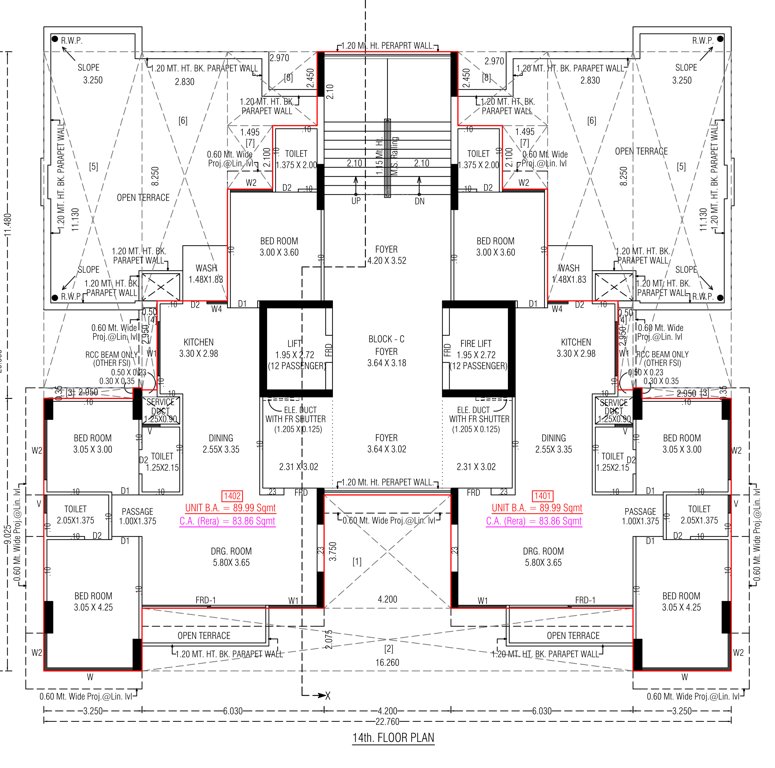  the marigold parmeshwar C Cluster Plan from 13th to 14th Floor