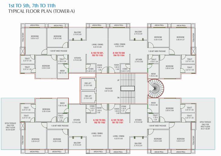  sky Block A Cluster Plan from 1st to 5th,7th, 11th Floor