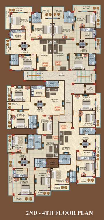 saket apartment Saket Apartment Cluster Plan from 2nd to 4th Floor